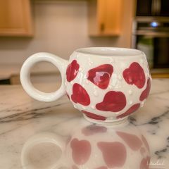 Ece  Kırmızı Dalmaçyalı Kupa Bardak Mug Duble Kahve Fincanı