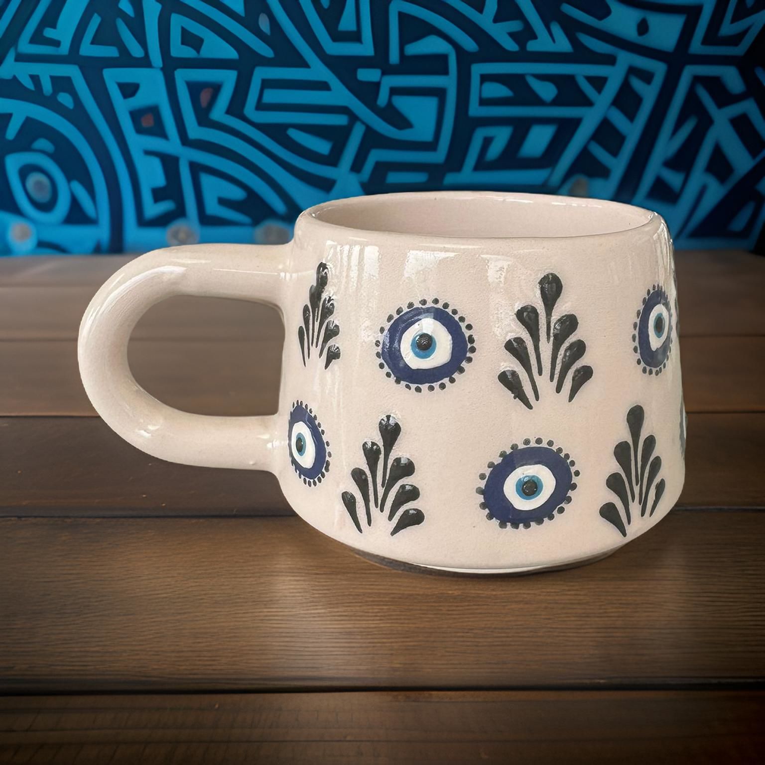Klasik Atmalı Nazar Kupa Bardak Mug Duble Kahve Fincanı