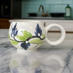 Ece  Lacivert Üzüm Bağı Kupa Bardak Mug Duble Kahve Fincanı