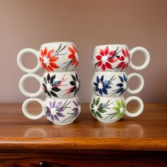 6 Adet Ece Zambak Kupa Bardak Mug Duble Kahve Fincanı