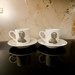 Metalli Antik Sarı Atatürk Porselen 2 li Türk Kahvesi Fincan Takım