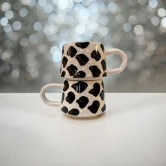 2 Kişilik Seramik Klasik Siyah Dalmaçyalı Kupa Bardak Mug Duble Kahve Fincanı
