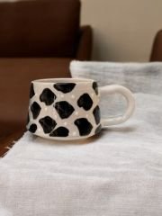 Seramik Klasik Siyah Dalmaçyalı Kupa Bardak Mug Duble Kahve Fincanı