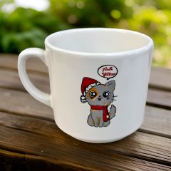 Yılbaşı Noel Baba Gri Kedi Temalı Hediyelik Seramik Times Kupa Bardak Mug