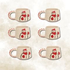 6 Adet  El İşi Klasik Seramik Yılbaşı Temalı Kardanadam Kupa Bardak Mug