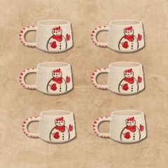 6 Adet  El İşi Klasik Seramik Yılbaşı Temalı Kardanadam Kupa Bardak Mug