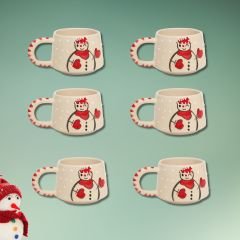 6 Adet  El İşi Klasik Seramik Yılbaşı Temalı Kardanadam Kupa Bardak Mug