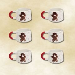 6 Adet  El İşi Klasik Seramik Yılbaşı Temalı Kurabiye Adam Ginger Bread Kupa Bardak Mug