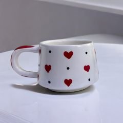 Seramik El İşi Klasik Kırmızı Kalp Sevgili Kupa Bardak Mug