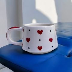 Seramik El İşi Klasik Kırmızı Kalp Sevgili Kupa Bardak Mug