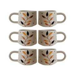 6 Adet  El İşi Klasik Seramik Bozkır Desenli Kupa Bardak Mug