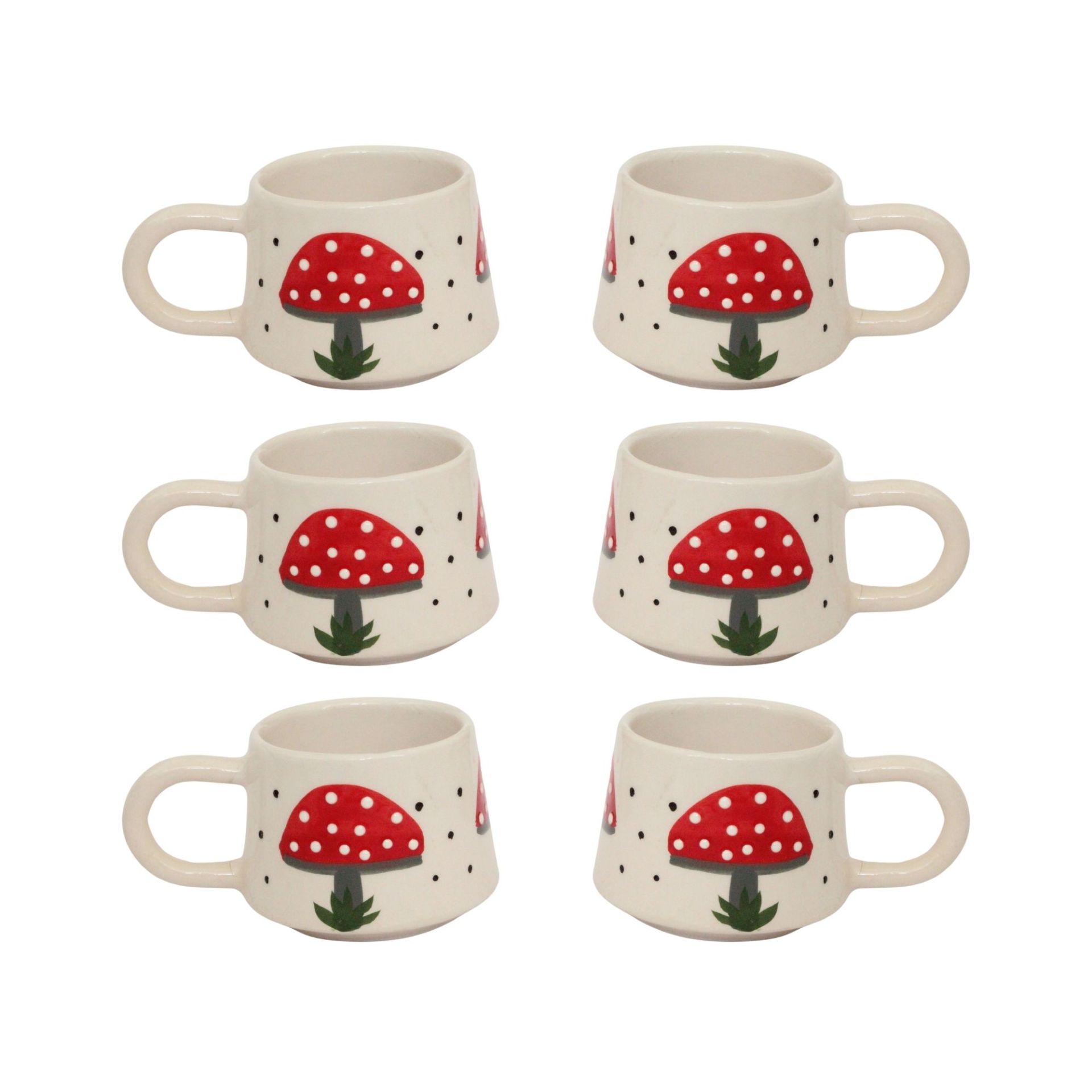 6 Adet  El İşi Seramik Klasik Mantar Desenli Kupa Bardak Mug