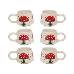 6 Adet  El İşi Seramik Klasik Mantar Desenli Kupa Bardak Mug
