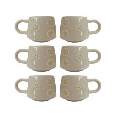 6 Adet  El İşi Seramik Klasik Çayır Papatya Desenli Kupa Bardak Mug