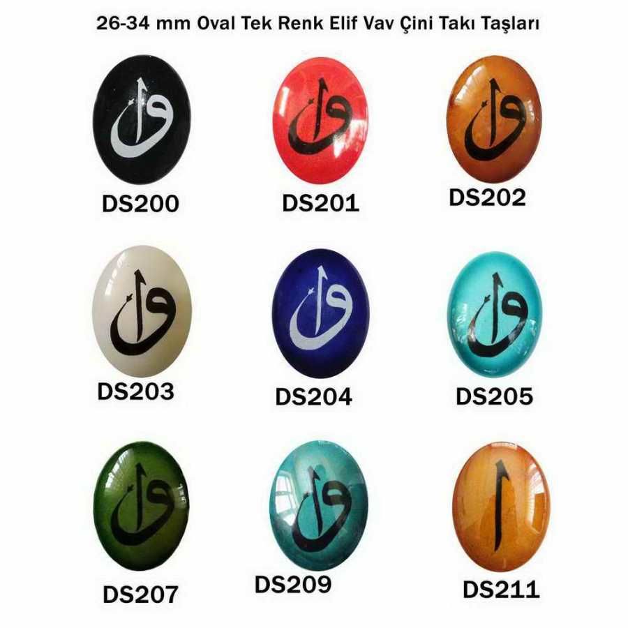 26-34 mm Oval Tek Renk Elif Vav Çini Takı Taşları