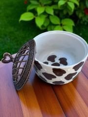 Ayşen Dalmaçyalı Desenli Metal Kapaklı Seramik Şekerlik