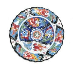 18 cm Otantik Desenli Dekoratif Çini Seramik Tabak - Deniz Mavisi
