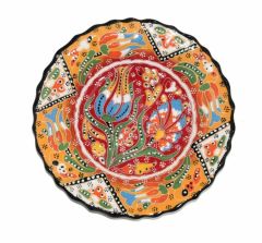 18 cm Otantik Desenli Dekoratif Çini Seramik Tabak - Turuncu