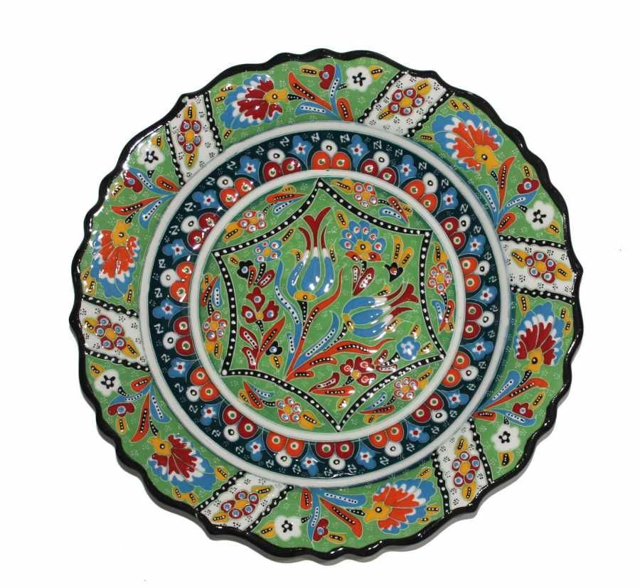 30 cm Kütahya Otantik Desenli Çini Seramik Tabak - Açık Yeşil