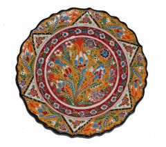 30 cm Kütahya Otantik Desenli Çini Seramik Tabak - Turuncu