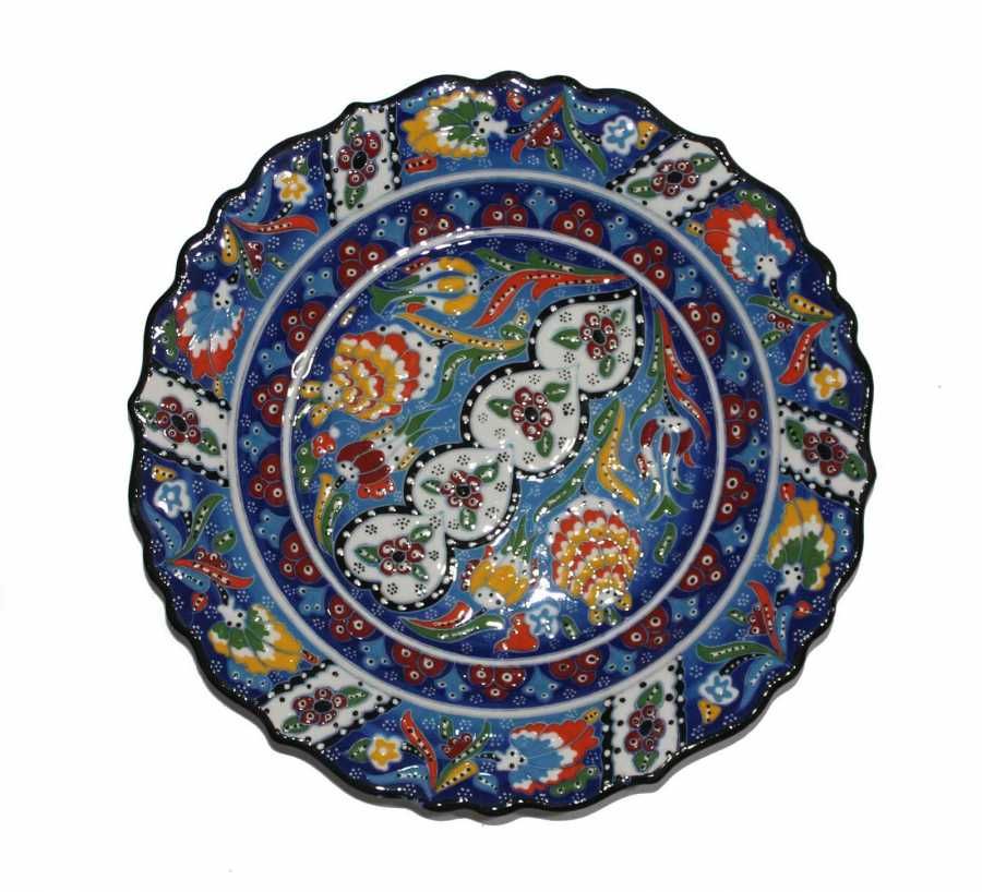 30 cm Kütahya Otantik Desenli Çini Seramik Tabak -Mavi