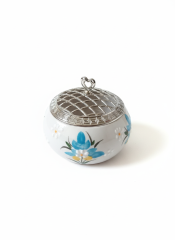 Mavi Çiğdem Çiçeği Desenli Metal Kapaklı Poyraz Şekerlik