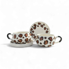 Kahverengi Leopar Desenli 2 Adet Beren Tabaklı Kupa