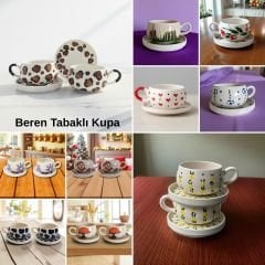 72 Adet Beren Tabaklı Seramik Kupa Satış | El İşi Toptan Tabaklı Kupa