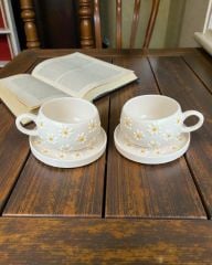 Çayır Papatya Desenli 2 Adet Beren Tabaklı Kupa