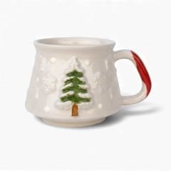 Kabartma Seramik yılbaşı Çam ağacı ve Kardanadam Desenli Kupa