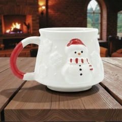 Kabartma Seramik yılbaşı Çam ağacı ve Kardanadam Desenli Kupa