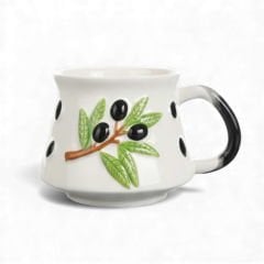 Kabartma Zeytin Dalı Desenli Seramik Kupa