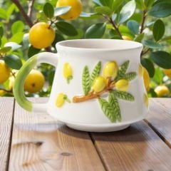 Kabartma Limon Desenli Seramik Kupa