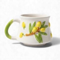 Kabartma Limon Desenli Seramik Kupa