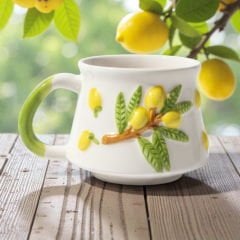 Kabartma Limon Desenli Seramik Kupa
