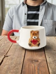 Kabartma Kalpli Ayıcık Desenli Seramik Kupa