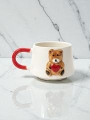 Kabartma Kalpli Ayıcık Desenli Seramik Kupa