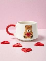 Kabartma Kalpli Ayıcık Desenli Seramik Kupa