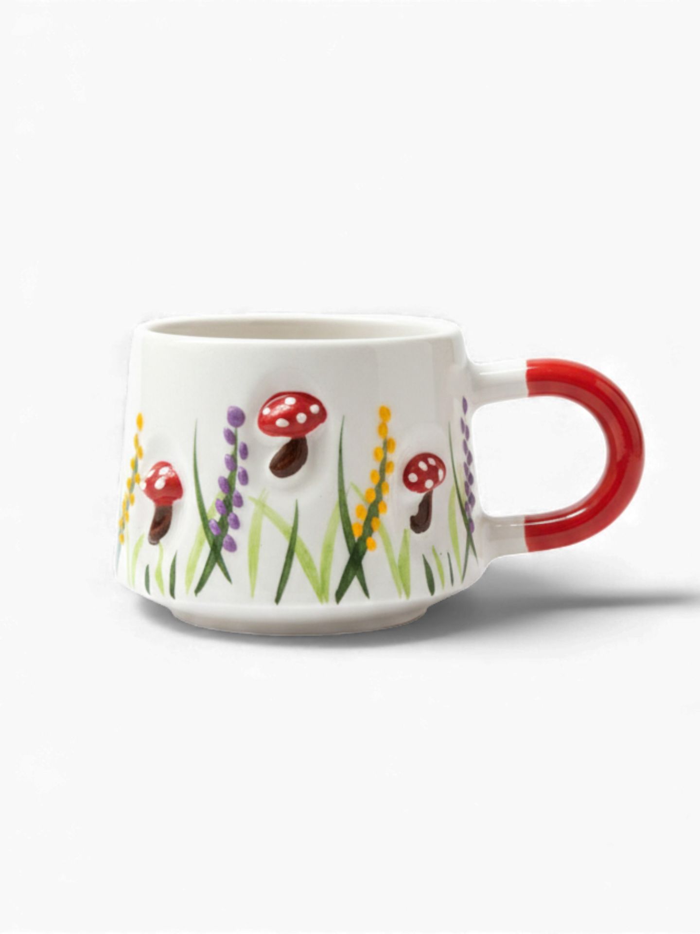 Kabartma Papatyalı Mantar Desenli Seramik Kupa