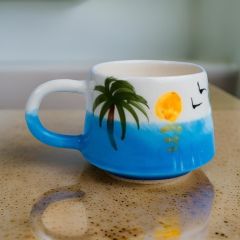 Seramik Kupa Bardak Mug Klasik Palmiye