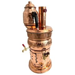 %100 Bakir Desenli Odunlu Kömürlü Semaver