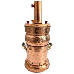 %100 Bakir Desenli Odunlu Kömürlü Semaver