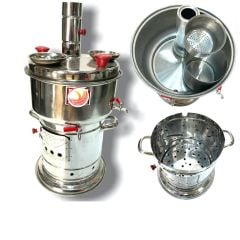 Odunlu Çift Musluklu Yakut Semaver Çelik Semaver (Büyük Boy)