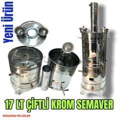 Odunlu Kömürlü Çift Musluklu Krom Semaver (17 Lt)