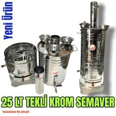 Odunlu Kömürlü Tek Musluklu Krom Semaver (25 Lt)