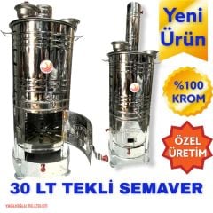 Odunlu Kömürlü Tek Musluklu Krom Semaver (30 Lt)