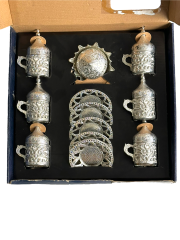 Osmanlı Motifli 6 Kişilik Kahve Fincan Takımı Tepsili Sunum Seti