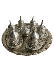 Osmanlı Motifli 6 Kişilik Kahve Fincan Takımı Tepsili Sunum Seti