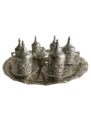 Osmanlı Motifli 6 Kişilik Kahve Fincan Takımı Tepsili Sunum Seti