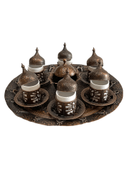 Osmanlı Motifli 6 Kişilik Kahve Fincan Takımı Bakır İşlemeli (Özel Üretim)